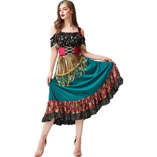 Flamenco Gypsy Dress Waltz Tango Dance Show Halloween Folk Fortune Teller Costume Carnival Holiday Outfit For Adult Women