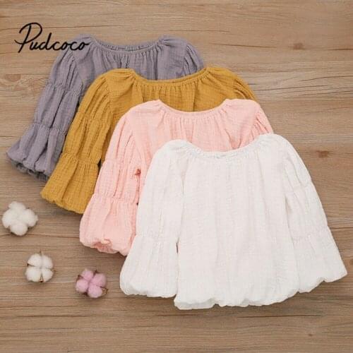 Princess Girl 2019 Autumn Pure T-shirt kid child Latern Sleeve clothes Tops baby girl children t shirts solid color wholesale