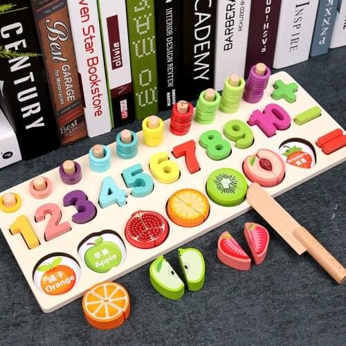 Montessori Educational Wooden Puzzle Digital Building Blocks Toys Cutting Fruit Cognition Pairing Busy Board Preschool Kids Gift