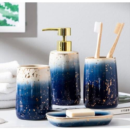 Ceramics Bathroom Accessories Set Soap Dish Toothbrush Cup Shower Gel Soap Shampoo Dispenser Bottle Home Bathroom Wash Tools Set