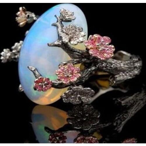 Pigeon Egg Shape Crystal Ring Wintersweet Pattern Plant Ring Chinese Style Finger Accessories Jewelry For Woman Engagement