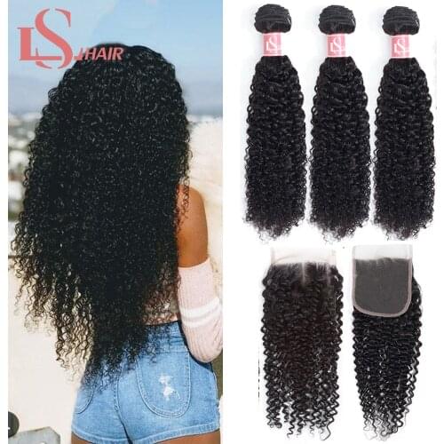 LS HAIR kinky curly Bundles With Closure Human Hair Bundles With Frontal Brazilian Hair Weave Bundles With Closure Remy Hair