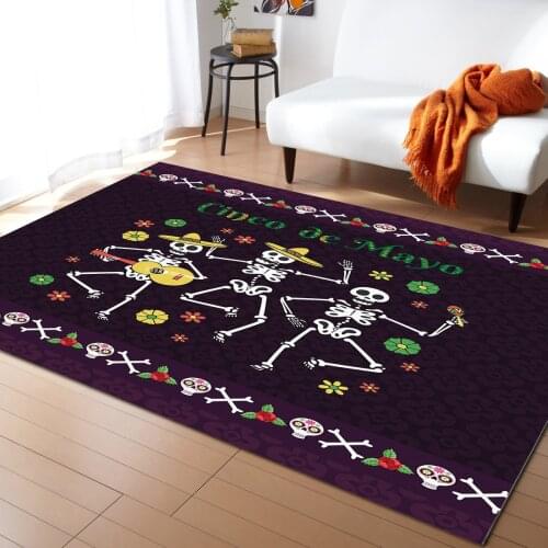 Mexican Day Of The Dead Skull Flower Guitar Carpets for Living Room Bedroom Area Rug Kids Room Play Mat 3D Printed Home Large