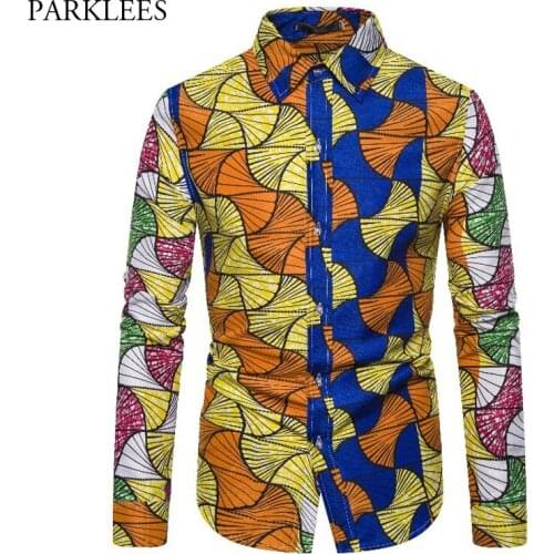 Fashion Totem Print African Dashiki Shirt Men Casual Batik Wax Cotton Bazin Riche Shirts Mens Hip Hop Tribal Ethnic Top Shirt 2X