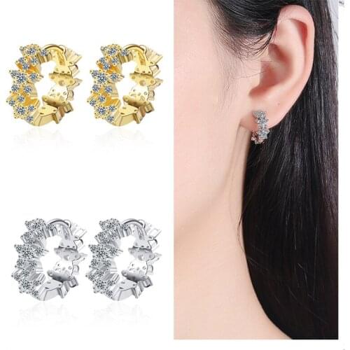 Trendy Silver 925 Sterling Earrings For Girl Jewelry Shiny Gold Crystal Hoop Earring Female Engagement Party Accessories Women