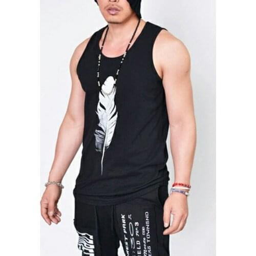 Hip Hop Men Tank Tops Mens Clothing Plus Size Hot Art Feather Print Casual Male O-Neck Sleeveless Tops