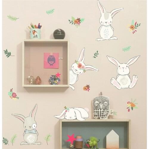 Lovely Rabbit Wall Stickers For Kids Room Decoration Cartoon Animals Bunny Mural Art Diy Home Decals Posters Children Gift