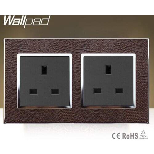 Hotel Smart Wallpad Double 13 Amp UK Socket Goats Brown Leather 146*86mm Electric 13A British Standard Wall Socket Free Shipping
