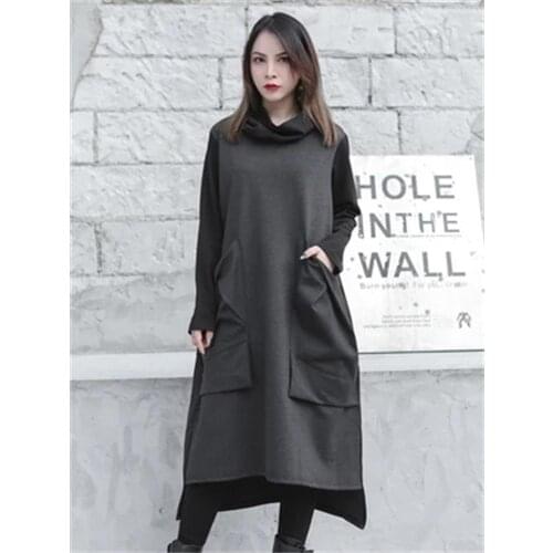 2021spring and autumn new loose long-sleeved high-necked matching color underskirt womens large and medium-length skirt trend