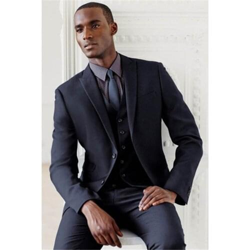 New Classic Mens Suit Smolking Noivo Terno Slim Fit Easculino Evening Suits for Men Latest Coat Navy Blue Stripe Double Breaste