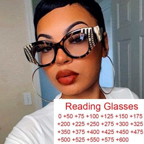 Oversized Square Frame Women Luxury Anti Blue Eyewear Metal Decoration Glasses Reading Glasses Dioptor 0 +50 +100 +200 +300