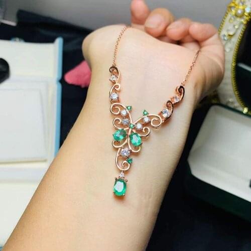 Top Quality Emerald Necklace Pendant 925 Sterling Silver Fine Jewelry Natural And Real Emerad Necklace