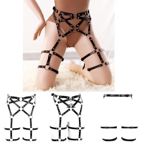 Sexy Underwear Black Leather Lingerie Harness For Women Adjust Waist Size Suspender Punk Gothic Style Exotic Costume Garters