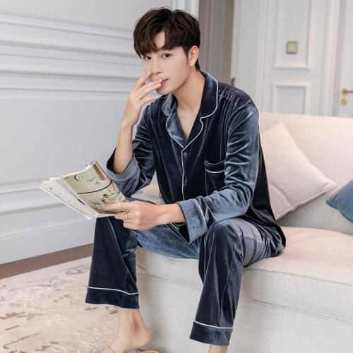 Mens Pajamas Set Korean Velvet Men Pajama Home Clothes Autumn Winter Sleepwear