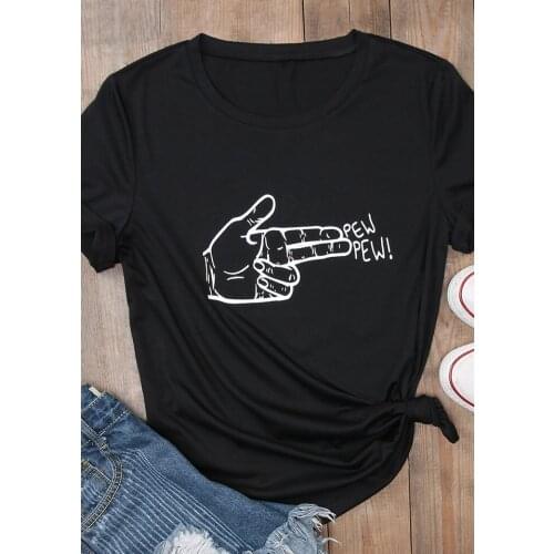 Pew Pew hand gang funny graphic t-shirt 90s women fashion tops summer grunge aesthetic unisex art street tees goth shirt- K410