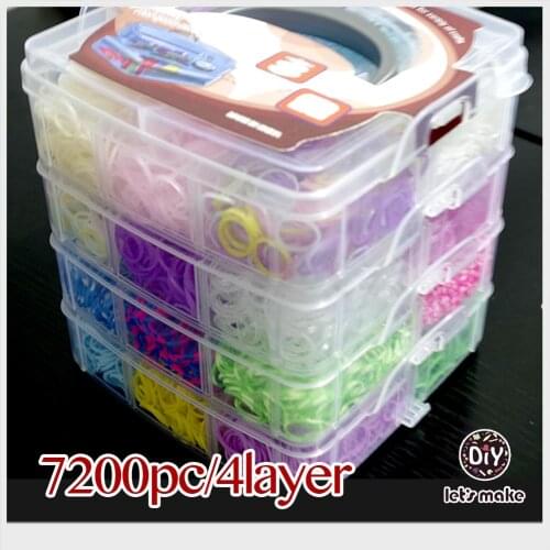 Lets Make 7200pc/4 Layer Gum For Bracelets High Quality Silicone Loom Bands Box Family Refills Rubber Crazy Kids Gift DIY Beads