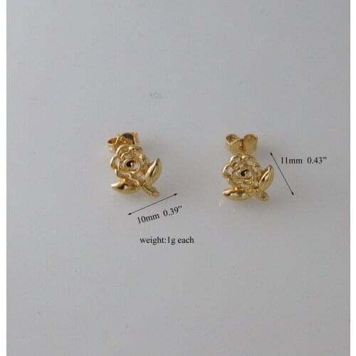 Vivid rose flower SHAPE YELLOW GOLD GP OVERLAY FILLED BRASS STUD WIDTH 10MM 0.39" EARRING