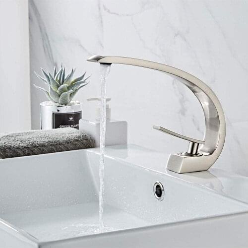 IMPEU Brushed Nickel Bathroom Sink Faucet, Unique Design Single Handle Single Hole Lavatory Faucet, Basin Mixer Tap Commercial