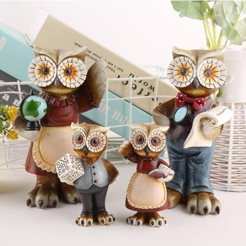 Creative Resin Home Crafts Earth Magic Cube Reading House of Four Owl ornaments Bedroom Home Decoration Gifts Wholesale 4pcs/set