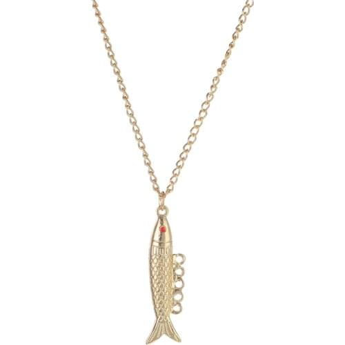 Vintage Classic Metal Gold Articulated Fish Pendant Necklace Women Men Biker Jewelry Accessories Statement Necklace