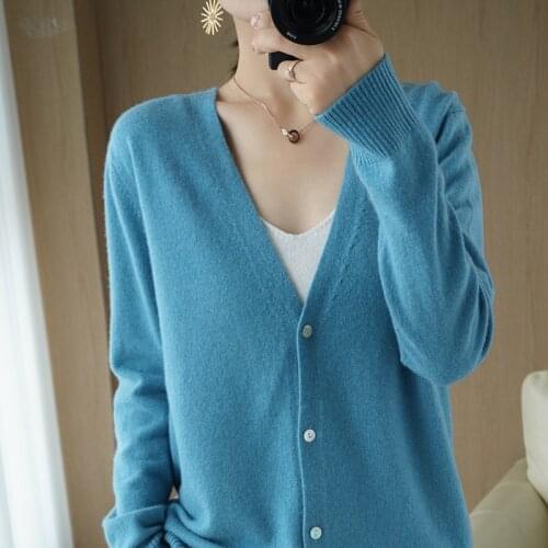 Knitted Cardigan Sweater New Autumn Women Solid Color V-Neck Long Sleeve Jacket Fashion Cardigans For Female Outwear M--XXL