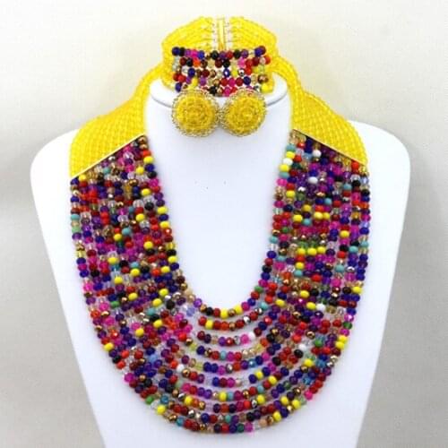 Top Quality Colorful Crystal Beads African Jewelry Set Nigerian Wedding African Bead Statement Necklace Set Free Shipping AIJ130