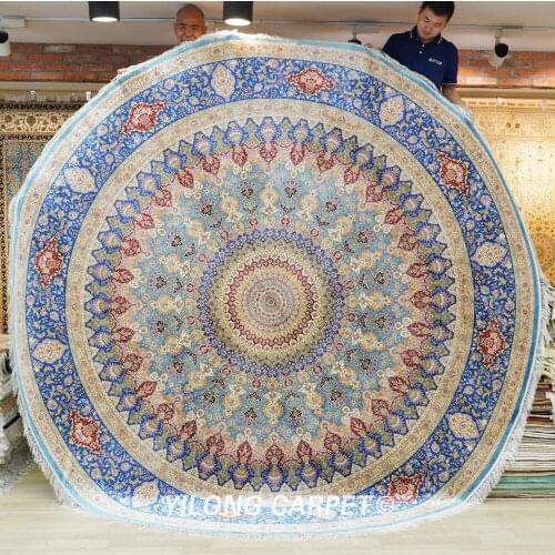 Yilong 10'x10' Vintage Turkish carpet beige medallion round hand knotted oriental silk rug (ZQG444A)