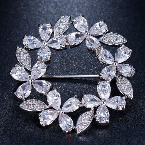 Emmaya White gold/Rose Gold Cubic Zircon Flower Brooch for Women Wedding
