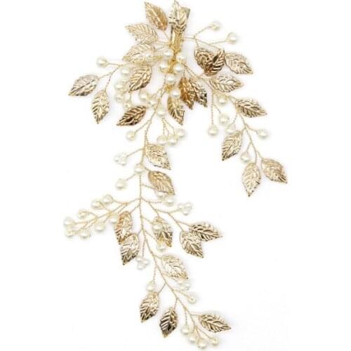 Gold Hair Accessory Wedding Pearl Hair Clip Leaf Hair Accessories Leaves Barrettes Hairgrip For Women Jewelry Tiara