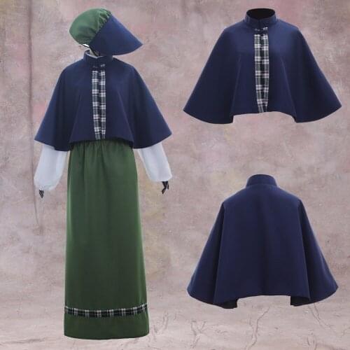 Cosplaydiy Ladies Victorian Carol Singer School Mistress Costume Top Dress Hat Cosplay Costume Adult Halloween Costume