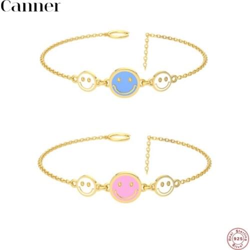 CANNER Real 925 Sterling Silver Smiley Dripping Oil Bracelets Adjustable 2021 Trend Fashionable Bracelet For Women Fine Jewelry