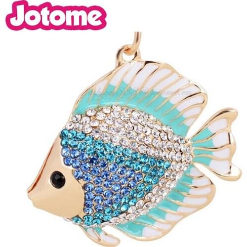 2.2 inch Newest Metal custom made bule fish crystal rhinestone goldfish pendants charm for women dress