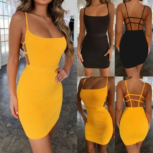 2020 Women Dresses Sleeveless Fashion Female Bandage Bodycon Solid Party Sheath Short Mini Backless Ladies Clothing