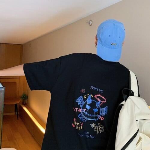 2021 Summer Mens Printing Fashion Loose Tshirt Casual Round Neck T Shirt Hip Hop Style High-quality Clothes Black T-shirt S-3XL