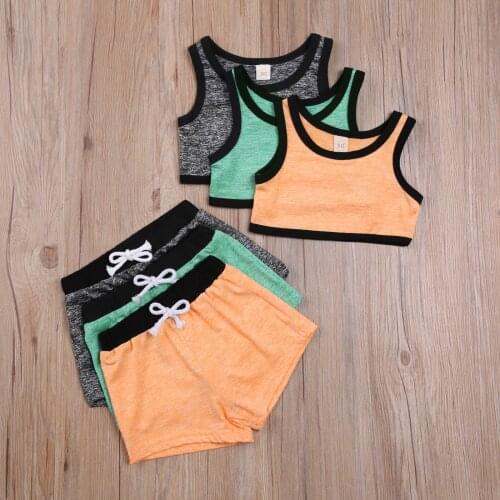 2021 Summer 0-5Y Kids Baby Girl Sport Clothing Striped Sleeveless Crop Top Vest+Drawstring Shorts Soft Cotton Elastic 2pcs Set