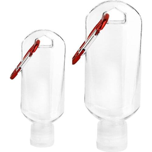4pcs 30/60ml Transparent Refillable Bottle Plastic Carabiner Hook Bottle With Container Travel Portable Bottle Hand Soap Bottle