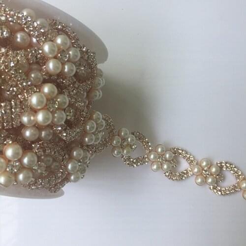 5Yards Diamante Trim Rhinestone Trimming Cup Chain Bridal Applique Flowers Pearls Banding