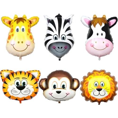 6pc/lot mini cute animal head Lion Tiger giraffe foil balloon forest theme party birthday decoration baby shower helium globos