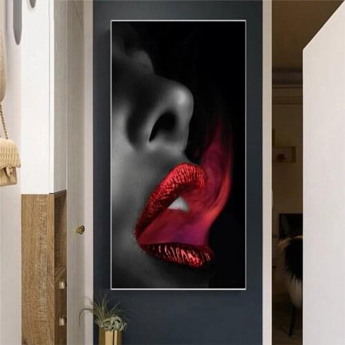 5D DIY Diamond Painting Modern black and white portrait art, sexy red lips Full Square Round Drill Embroidery Cross Stitch A926