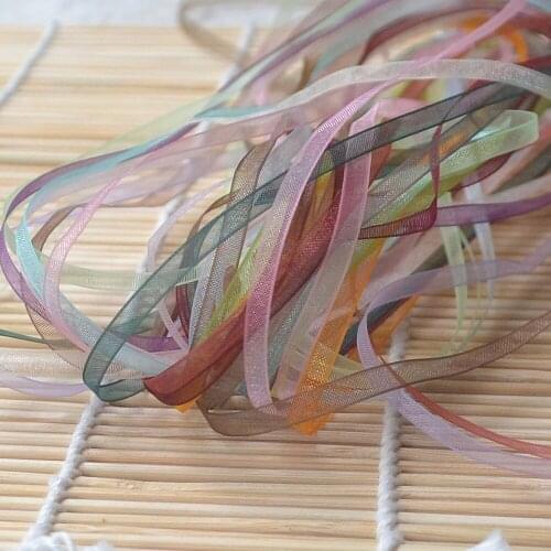Free shipping [3mm, 6mm] double face solid color organza Ribbons tape for wedding Christmas and bows decoration
