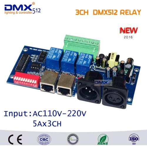 Free Shipping 3CH dmx512 relay board DMX 512 relay switch Input AC110-220V DMX512 relay decoder