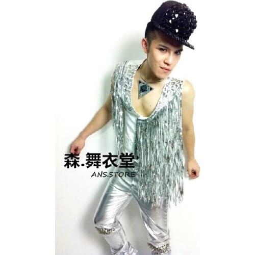 Free Shipping ! Costumes New Arrival Mens Ds Beyonc Tassel Mix Match Vest / M-xxl