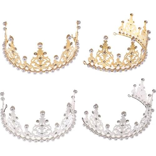 Shining Mini Crown Cake Topper Metal Pearl Happy Birtay Cake Toppers Engagement Cake Decor Sweet Party Wedding Decoration