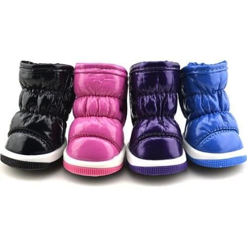 One Set/4Pcs Pet Puppy Shoes Small Dog Ruffle Soft PU Leather Winter Warm Booties Puppy Rain Boots Shoes