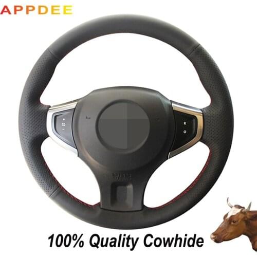 Hand-stitched Black Genuine Leather Steering Wheel Cover for Renault Koleos 2008-2016 Renault Samsung QM5 2007-2014