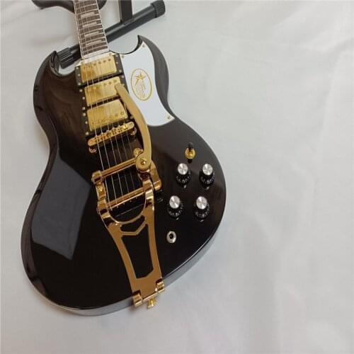 2021Factory custom high quality 6 string double head electric guitar blacker SG guitar.Big golden joystick100% original pictures