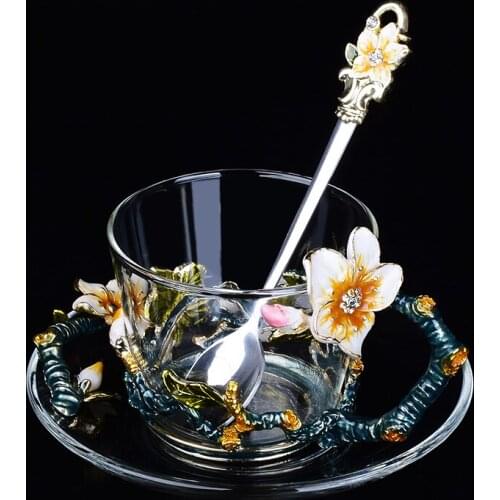 European heat-resistant glass coffee cup and saucer set small fresh and simple household small luxury creative tea cup