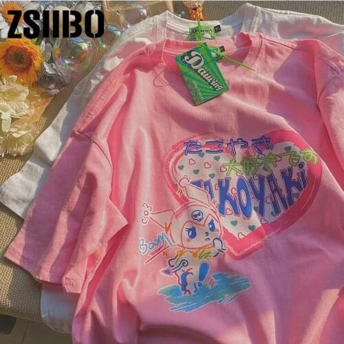 T-shirt Harajuku Summer Short Sleeve Top vintage punk album diary Kawaii Streetwear Women Tshirt Japan lovely Printing Aesthetic