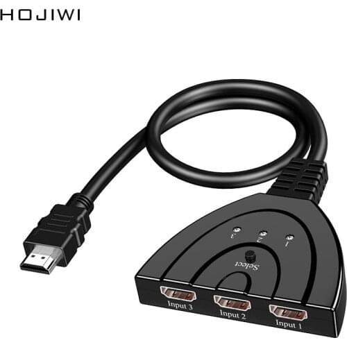 HOJIWI 3-Port HDMI Switcher 3x1 Auto Switch Selector 1080P HDCP 3 In 1 Out Mini HDMI Splitter For HDTV DVD PS3 PS4 Xbox AC07