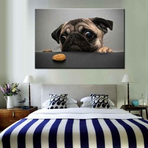 Canvas Paintings Cute Pug with Biscuits Canvas Poster Print for living room bedroom home decoration